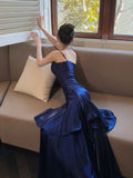 Mermaid Spaghetti Straps Royal Blue Long Length Evening Dress Prom Dresses SD2824