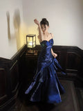Mermaid Spaghetti Straps Royal Blue Long Length Evening Dress Prom Dresses SD2824