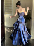 Mermaid Spaghetti Straps Royal Blue Long Length Evening Dress Prom Dresses SD2824