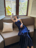 Mermaid Spaghetti Straps Royal Blue Long Length Evening Dress Prom Dresses SD2824