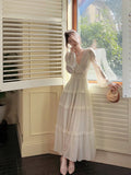 A Line V Neckline Long Sleeves Chiffon White Ankle Length Evening Dress Prom Dresses SD2825