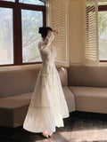 A Line V Neckline Long Sleeves Chiffon White Ankle Length Evening Dress Prom Dresses SD2825