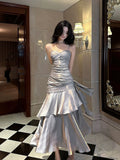 Mermaid Spaghetti Straps Gray Long Length Evening Dress Prom Dresses SD2827
