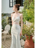 Mermaid Spaghetti Straps White Long Length Evening Dress Prom Dresses SD2828