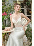 Mermaid Spaghetti Straps White Long Length Evening Dress Prom Dresses SD2828