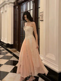 A Line Spaghetti Straps Pink Chiffon Ankle Length Evening Dress Prom Dresses SD2829