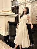 A Line Scoop Neckline White Ankle Length Evening Dress Prom Dresses SD2831