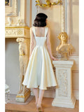 Sheath Square Neckline White Evening Dress Lace Prom Dresses SD2833