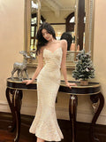 Mermaid Spaghetti Straps Sequin Ankle Length Evening Dress Prom Dresses SD2834