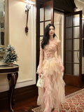 High Low Spaghetti Straps Tulle Pink Floral Ankle Length Evening Dress Prom Dresses SD2838
