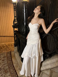 Mermaid Spaghetti Straps Long Length White Evening Dress Prom Dresses SD2840