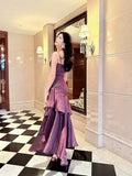Mermaid Spaghetti Straps Long Length Grape Evening Dress Prom Dresses SD2848