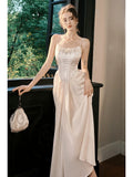 A line Spaghetti Straps Pink Ankle Length Evening Dress Prom Dresses SD2850
