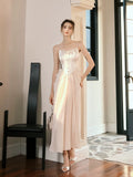 A line Spaghetti Straps Pink Ankle Length Evening Dress Prom Dresses SD2850
