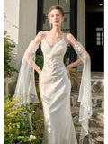 Mermaid Spaghetti Straps White Ankle Length Evening Dress Prom Dresses SD2853