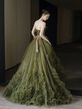 Ball Gown Strapless Neckline Green Ruffles Evening Dress Prom Dresses SD2855