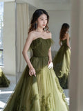 Ball Gown Strapless Neckline Green Ruffles Evening Dress Prom Dresses SD2855