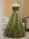 Ball Gown Strapless Neckline Green Ruffles Evening Dress Prom Dresses SD2855