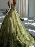 Ball Gown Strapless Neckline Green Ruffles Evening Dress Prom Dresses SD2855