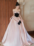 Ball Gown Sweetheart Neckline Pink Satin Evening Dress Prom Dresses SD2857