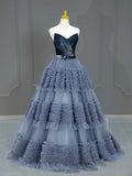 Ball Gown Sweetheart Neckline Gray Tulle Evening Dress Prom Dresses SD2859
