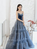 Ball Gown Sweetheart Neckline Gray Tulle Evening Dress Prom Dresses SD2859