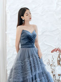 Ball Gown Sweetheart Neckline Gray Tulle Evening Dress Prom Dresses SD2859