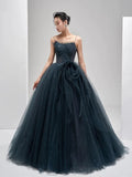 Ball Gown Spaghetti Straps Neckline Gray Tulle Evening Dress Prom Dresses SD2860