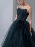 Ball Gown Spaghetti Straps Neckline Gray Tulle Evening Dress Prom Dresses SD2860