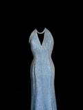 Mermaid Halter Neck Blue Sequin Prom Gown Fairy Prom Dresses SD2905