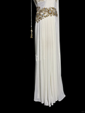 A line Square Neckline White Chiffon Prom Dress Ruffle Long Party Dress SD2906