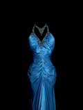 Mermaid Halter Neck Royal Blue Satin Backless Prom Gown Fairy Prom Dresses SD2907