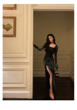 Sheath Square Neckline Long Sleeves Green Long Prom Dresses Birthday Dress SD290