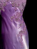 A line Halter Neckline Lilac Satin Prom Dress Ruffle Long Party Dress SD2910