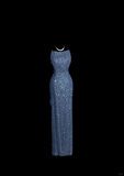 Mermaid Boat Neck Blue Sequin Backless Prom Gown Fairy Prom Dresses SD2911