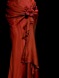 Mermaid Halter Neckline Red Satin Prom Dress Ruffle Long Party Dress SD2912