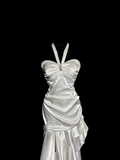 Mermaid Halter Satin High Low Evening Dress Prom Dresses SD2915
