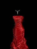 Mermaid Strapless Neckline Red Taffeta Prom Dress Ruffle Long Party Dress SD2917