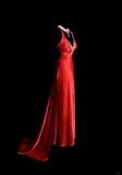 Mermaid Spaghetti Straps Satin Red Prom Gown Fairy Prom Dresses SD2935