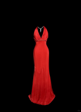 Mermaid Halter Satin Red Prom Gown Fairy Prom Dresses SD2935
