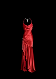 High Low Halter Satin Red Prom Gown Fairy Long Prom Dresses SD2935
