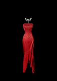 High Low Strapless Red Long Prom Gown Fairy Prom Dresses SD2935