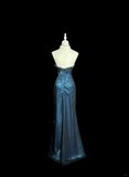 Mermaid Sweetheart Sleeveless Long Blue Slit Prom Gown Fairy Prom Dresses SD2936