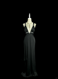 A line Straps Black Satin Long Prom Dress Party Dress SD2937