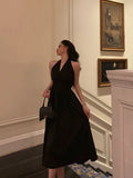 A line V Neckline Sleeveless Black Knee Length Prom Dresses Black Birthday Dress SD293