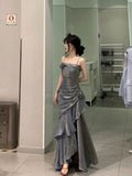 Mermaid Spaghetti Straps Gray Long Party Dresses Birthday Outfits SD2949