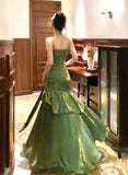 Green Mermaid Straps Long Satin Party Dress, Green Satin Evening Dress Prom Dress SD2952