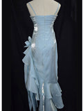 Baby Blue Vintage Floral Dress Asymmetrical Hem Prom Gown SD2954