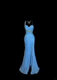 Mermaid Sweetheart Blue Chiffon Long Prom Gown Fairy Prom Dresses SD2957