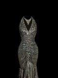 Mermaid V Neckline Gray Sequin Long Prom Gown Fairy Prom Dresses SD2958